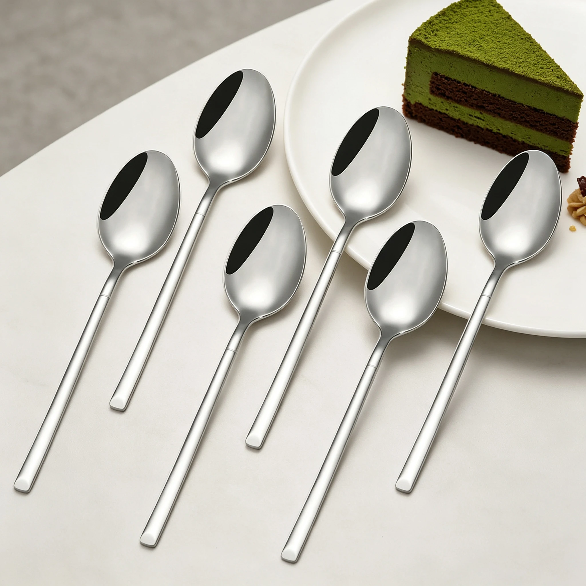 Ensemble de cuillères à café et à dessert en acier inoxydable, 4/6/12 pièces, pour la maison, les fêtes, la table, couleur argent