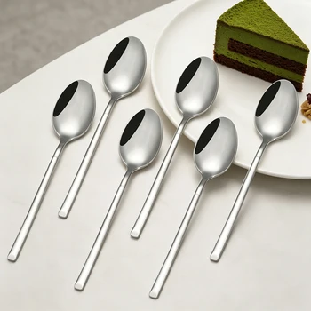 Ensemble de cuillères à café et à dessert en acier inoxydable, 4/6/12 pièces, pour la maison, les fêtes, la table, couleur argent