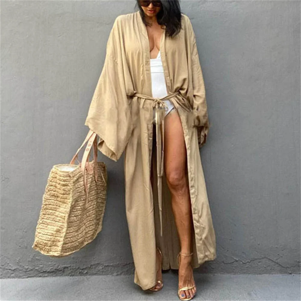 bathing suit dress cover ups Summer Lady Beach Cover Up Sexy Bikini 2022 Cotton Long Dress For Women Solid Beach Dress Women Bathing Suit Beach Tunic Kaftan bikini cover up set