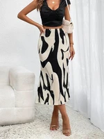 Dressy Casual Graphic Print Pleated Long Skirts Women Autumn Fashion Elastic High Waist Geometry Midi Skirt Streetwear - Image 6