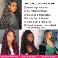 200% densité 13x4 Hd dentelle frontale perruques lâche vague profonde perruques brésiliennes femmes bouclés perruque de cheveux humains 42 pouces vague d'eau profonde 4