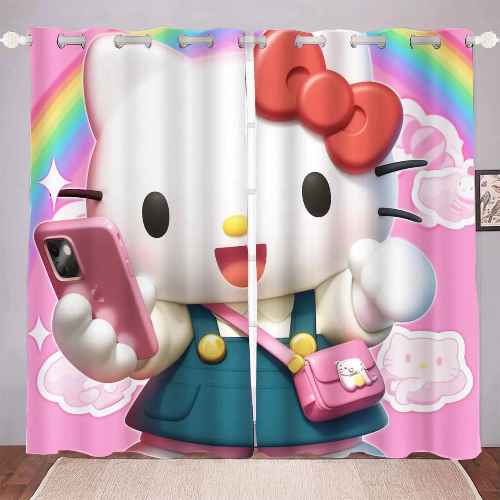 

MINISO Sanrio Hello Kitty Pink Living room blackout cartoon curtains, animated curtains, customisable home nursery, window trea