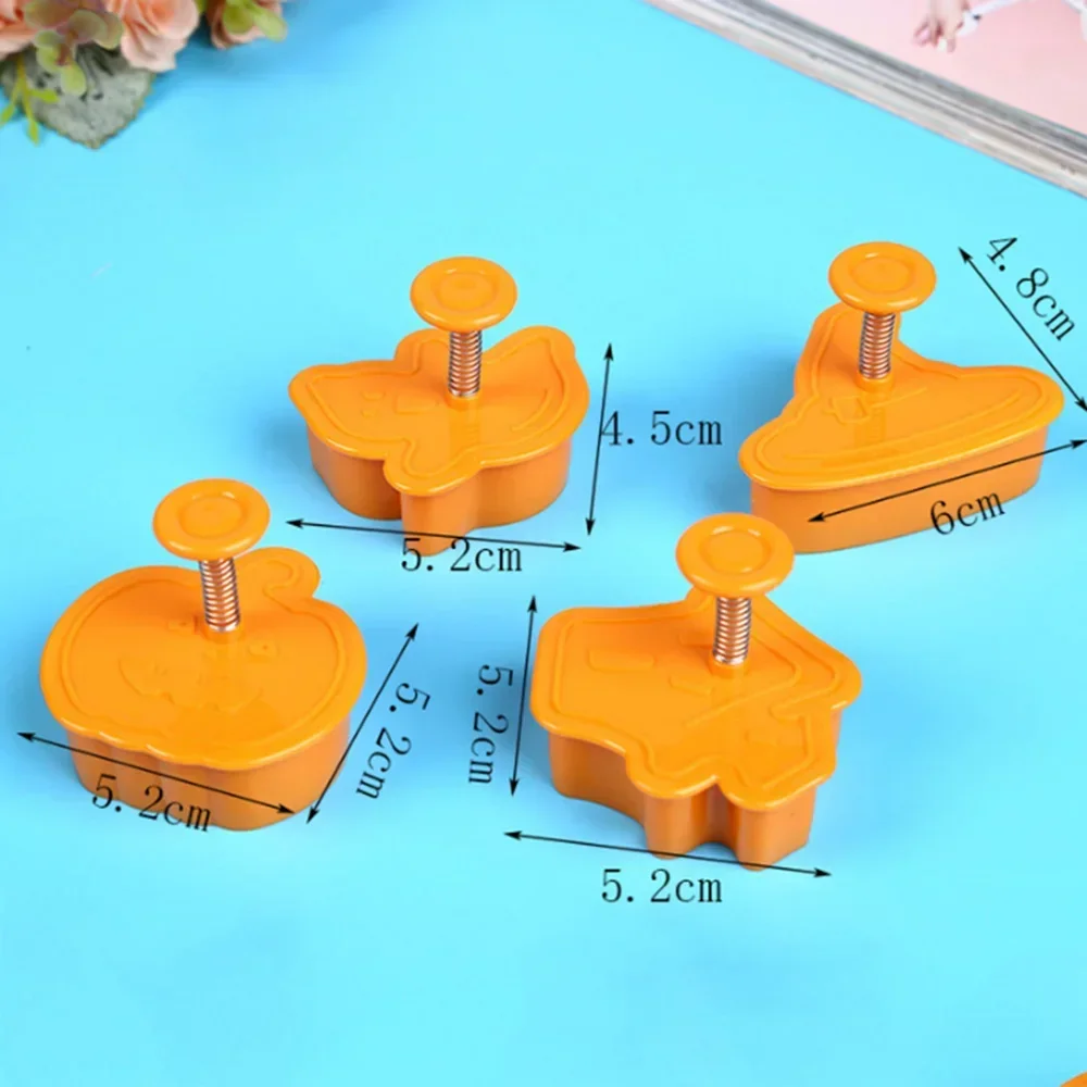 4pcs Halloween Pumpkin Ghost Theme Plastic Cookie Cutter Plunger Fondant Sugarcraft Chocolate Mold Cake Decorating Tools
