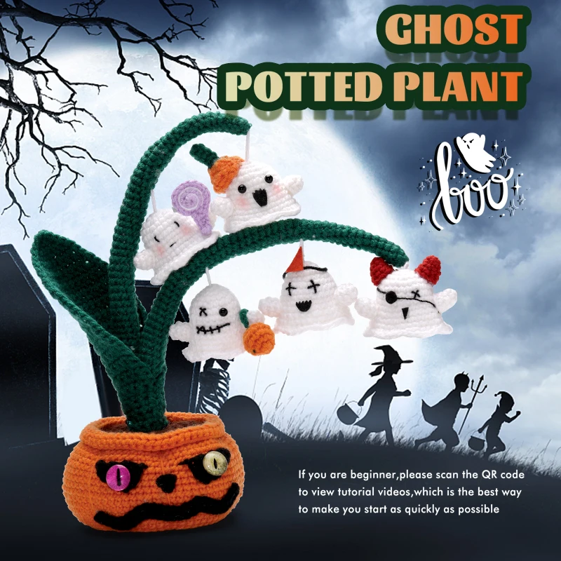 Halloween Festival Crochet Material Package Pumpkin Devil Pots for Crochet Lovers Include Yarn Hook Tools Suppli