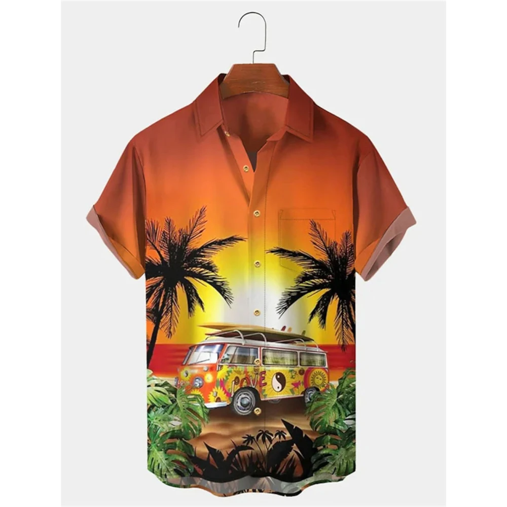 Palm Tree Graphic Prints Men's Shirt Summer Hawaiian Shirt Turndown Outdoor Street Short Sleeves Button-Down Print Clothing