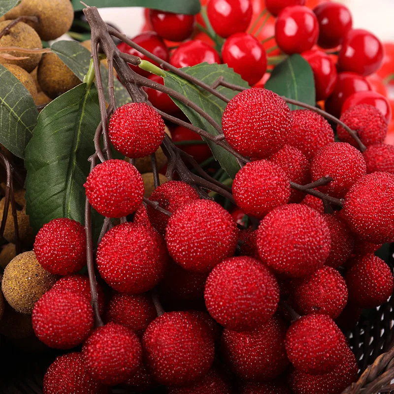 Longan 생소녀 시뮬레이션 과일 리치 체리 꼬치, 생일 파티 촬영 소품, 과일 가게 장식