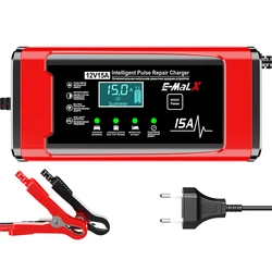Smart 12V Multi - Function Battery Charger with Digital Touch Screen (New 15A EU Plug UP)