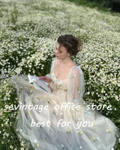  Sevintage Embroidery Lace Appliques Butterfly Tulle Long Prom Dresses Puff Sleeves A-Line Evening Gowns Formal Party Dress 2022 