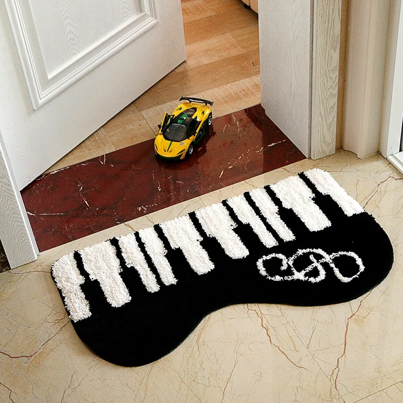 

Bathroom Rug Black and White Small Piano Floor Mat, Door Mat, Bedroom Bedside Carpet, Anti-slip Mat, Absorbent Floor Mat