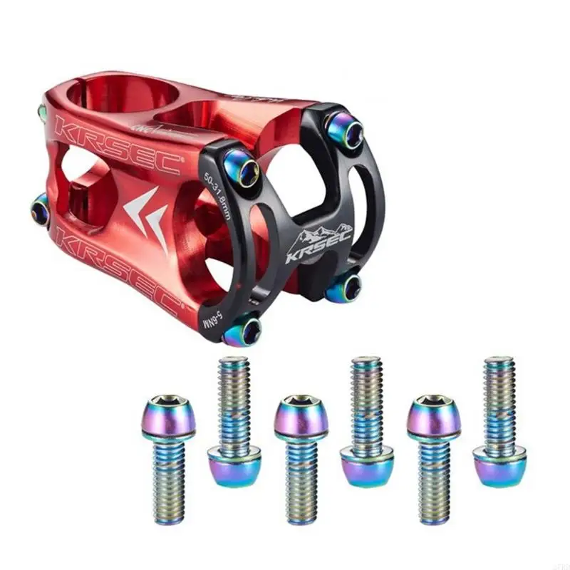 27RD 6pcs MTB Road Bike Stem Screws Handlebar for Titanium Plated Bolts with Washer Cycling Accessories