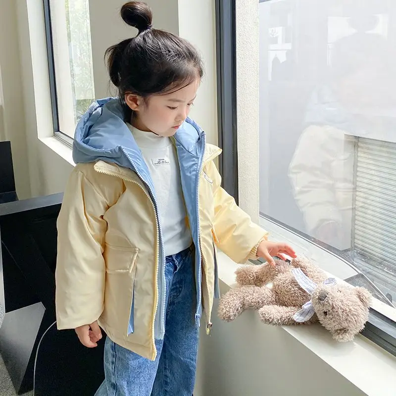 

New Girl Patchwork Down Jacket No Wash Waterproof Thickened Coat Baby Boy Autumn Winter Short Jacket for Reflective Outdoor Wear