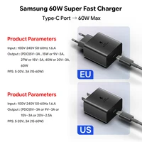 Original Samsung 60W Charger Fast Charging EU US Adapter Type C Cable Galaxy S26 Ultra S25 FE S24 Ultra S23 S22 S21 A56 A55 A57 2