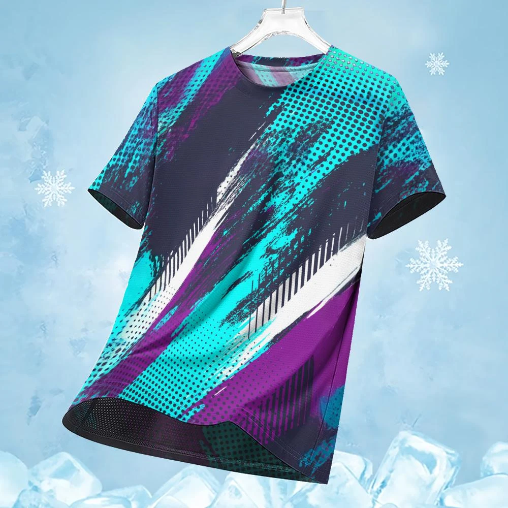Herren-T-Shirt zum Laufen, Sport-T-Shirts, mehrfarbig, Patchwork-bedrucktes T-Shirt, atmungsaktiv, schnell trocknend, kurzärmelig, Sportbekleidung