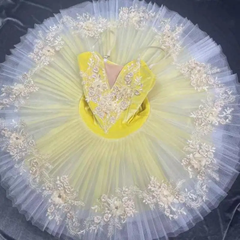 

Professional Children Ballet Dress Yellow Flower Platter Female Tutu Swan Lake Dance Performance Costumes Ballerina Party Dress