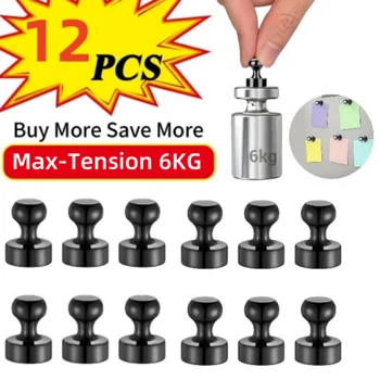 Black Neodymium Magnetic Push Pins - Strong Refrigerator & Whiteboard Magnets for Office, Kitchen & Map Use