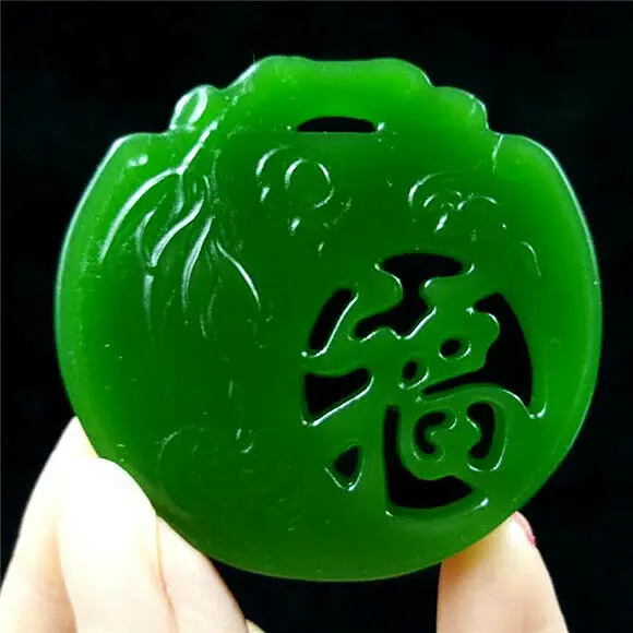 

Green Natural Jasper Pendant jade fu zi statue Hollow out stone Collection Hand Carving Jewelry Fashion Amulet Men Women Gifts