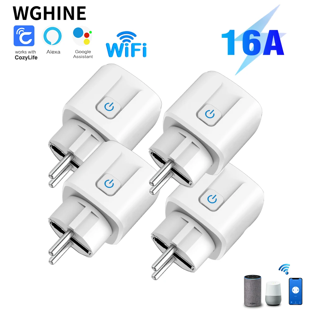 Wifi Smart eu Plug com Monitor de Energia Função de Temporização Controle de Aplicativos Cozylife e Alexa Google Uso Doméstico Juntos 16a
