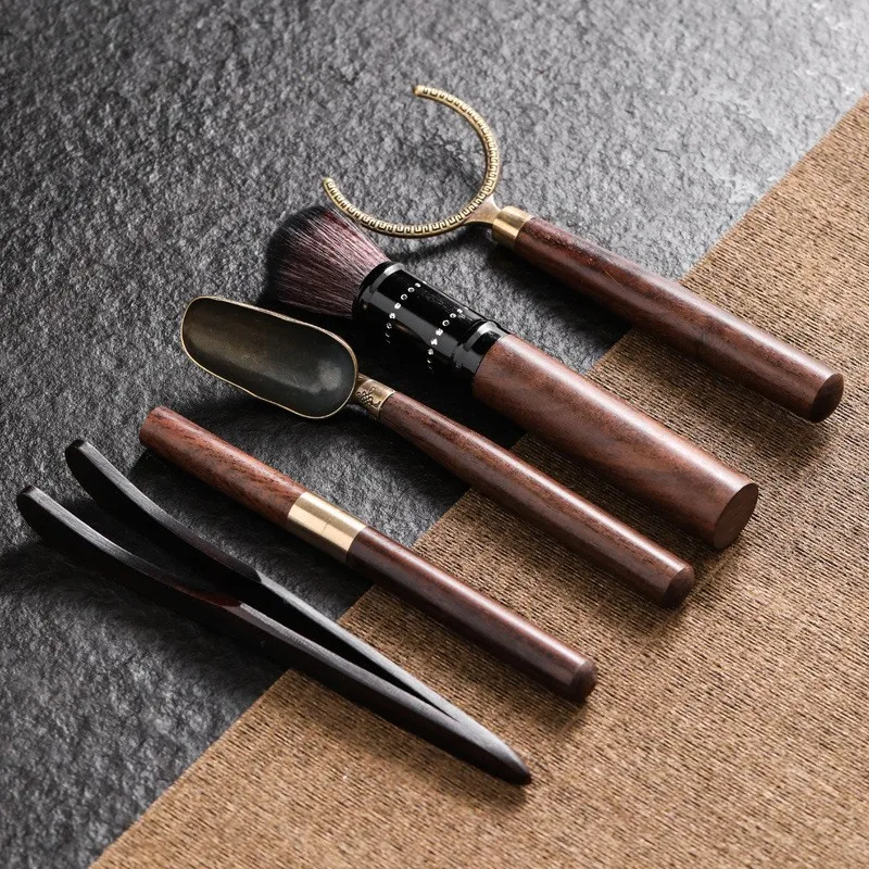 5Pcs Tea Ceremony Set Chinese Kungfu Teaware Ebony Tea Making Tool Spoon Brush Tweezer Cup Clip Needle Art Accessory