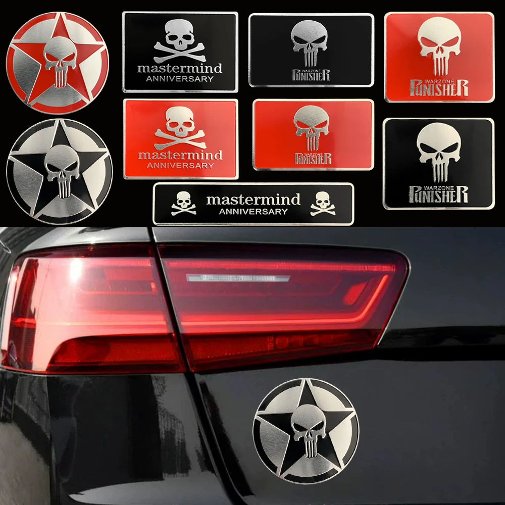 

3D Aluminum Skull Car Emblem Badge Sticker Punisher Decal Mastermind Sticker for Motorcycle Car Helmet Racing Laptop