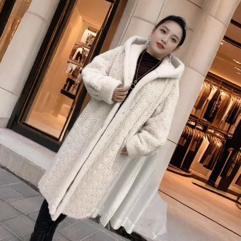 New Fried Dough Twists Environment-friendly Mink Fur Coat Long Coat Original Knitting Thickened Loose Korean Hoodie