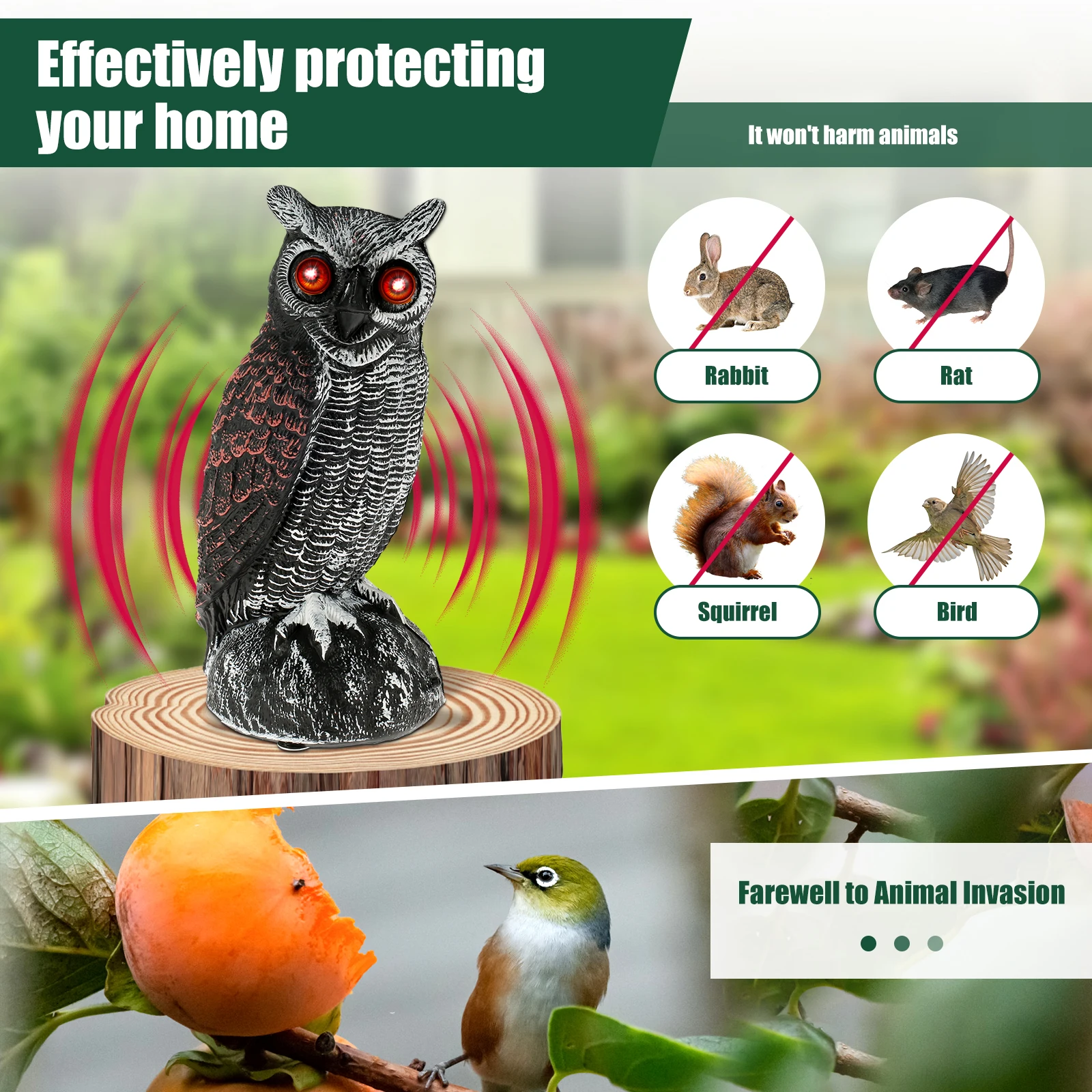 Description Picture 5 of itemBird Repeller Realistic Owl Waterproof Solar Fake Owl Decoy Frightening Fake Owl Scare Bird Control Devices with Rotating Head