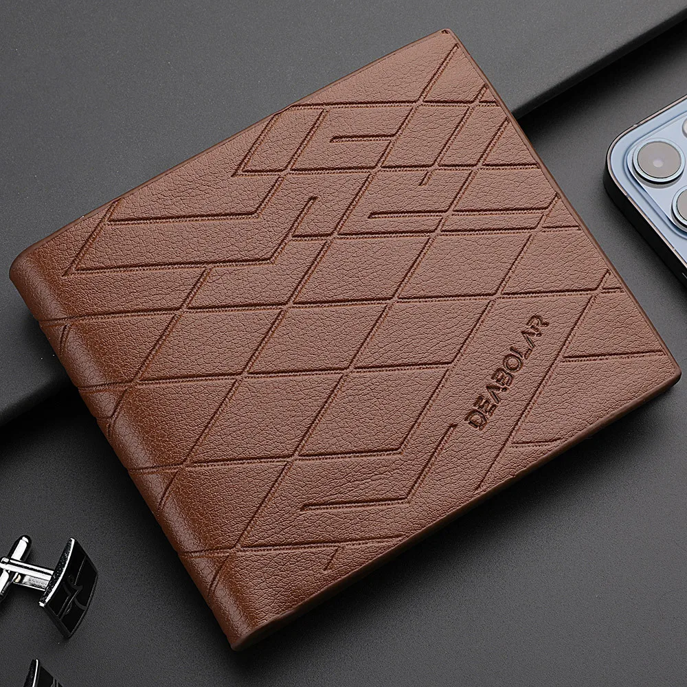 New Simple Stripe Embossing Leather Wallet Three-fold Leather Multiple Card Slots Card Holder Coin Wallet 6