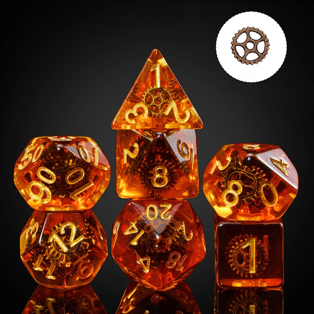 

Cusdie 7Pcs Gears DND Dice Set Resin D&D Dice D4 D6 D8 D10 D% D12 D20 Polyhedral Dice for Role Playing Game Table Games