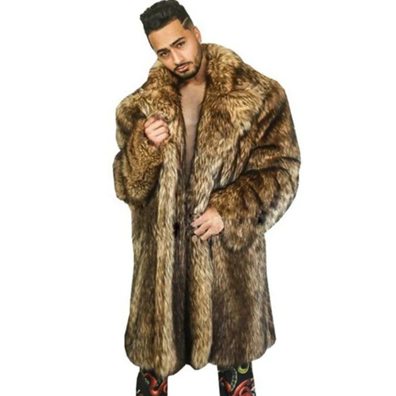 PFHQ Men's Thickened Warm Faux Fur Coat Long Camping Niche