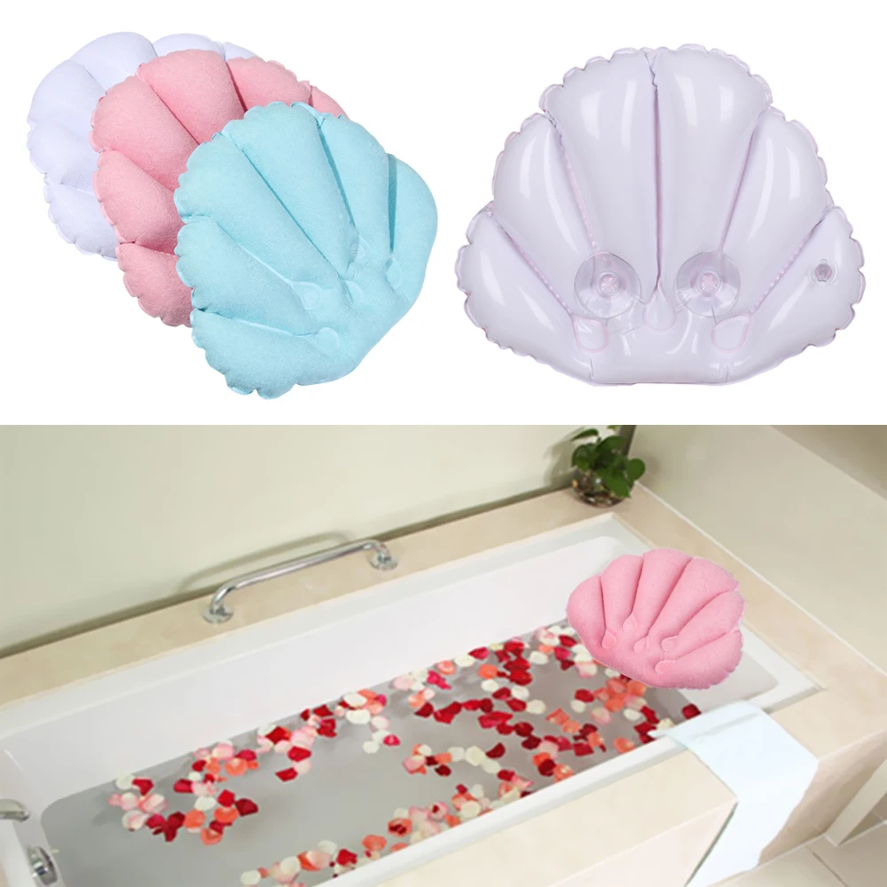 1PC Inflatable Bath Pillow Suction Cups Soft Spa Neck Support Pillow Bathtub Anti-slip Fan-shaped Cushion Bathing Accessory