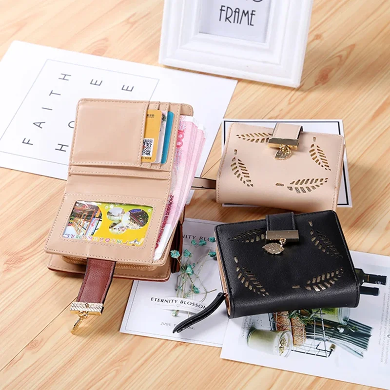 Women Long Standard Leather Wallet Hollow Out Leaves Decor Female Day Clutch Card Holder Money Purse Bags synthetic leather wallet leather coin purse leather bill organizer