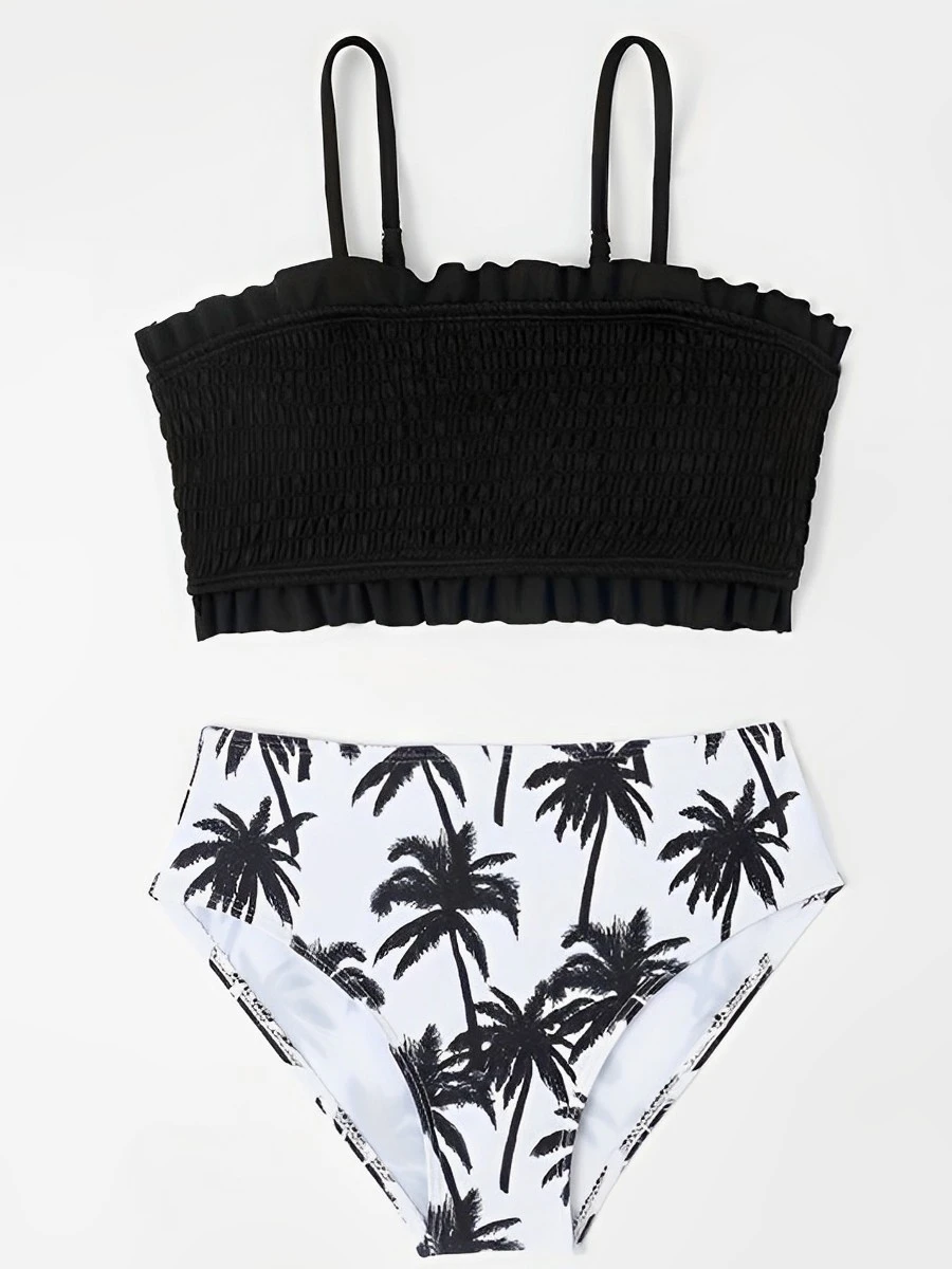 Print Strappy High Waist Bikini Girls Swimsuit Kids Swimwear Female Children's Bathers Beachwear