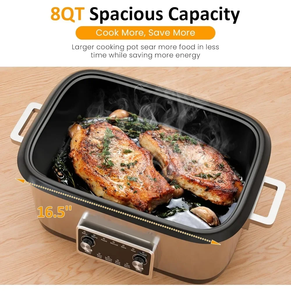 12-in-1 Slow Cooker with Timer, Temp Control and Auto Shut Off, Multi Cooker,8 Quart Programmable Slow Cooker 4