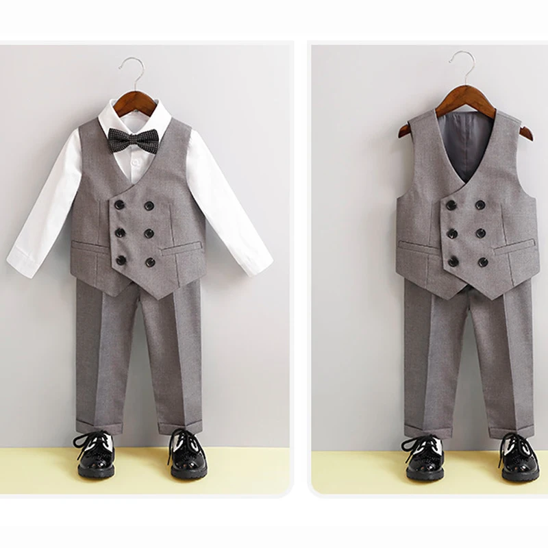 Boys Plaid Formal Suit Set 4