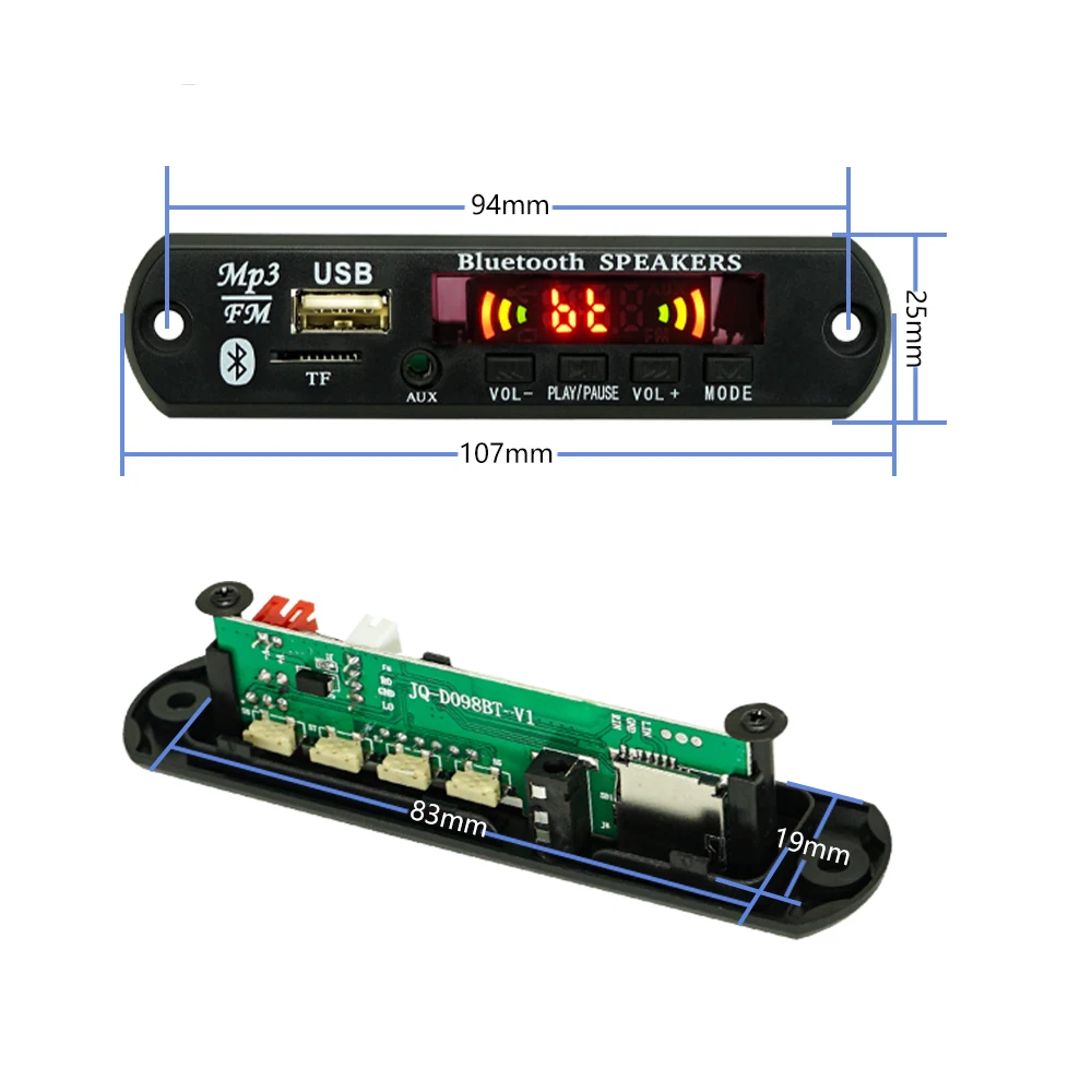 12V Wireless Bluetooth 5.0 MP3 Decoder Board Car Audio USB TF FM Radio Module Color Screen MP3 Player with Remote Control