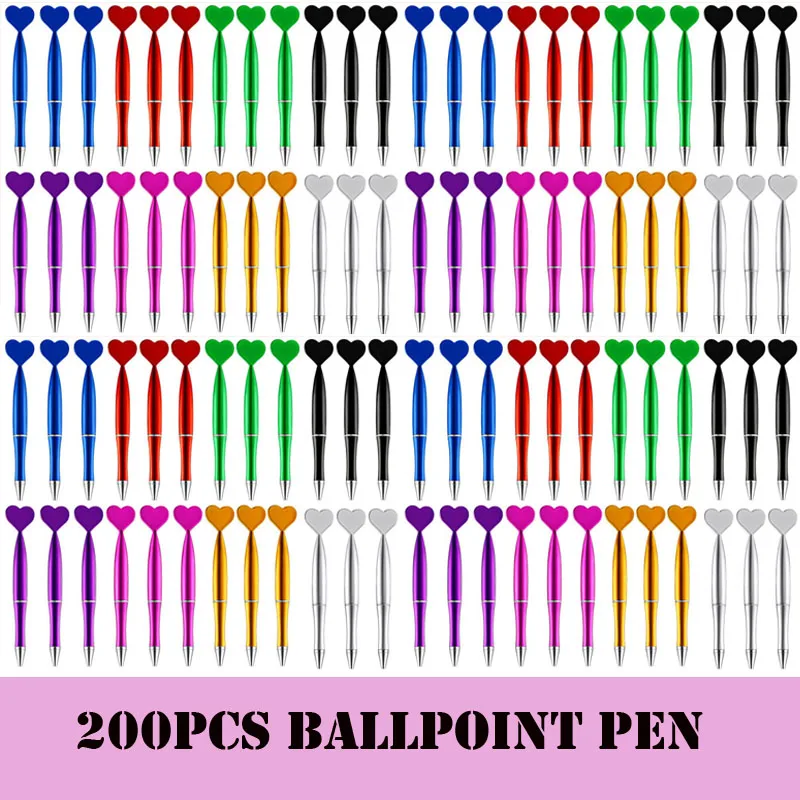 

200Pcs Heart Rotary Ballpoint Pen Love Heart Ball Pens Plastic Pens Student Ballpoint Pen School Supplies Stationery