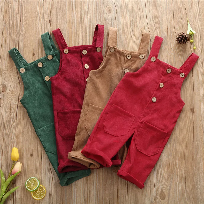 1-5years Unisex Baby Corduroy Suspender Rompers Adjustable Strap Pockets Overalls for Infant Boy And Girl Spring Autumn Jumpsuit children overalls pants kids outfits