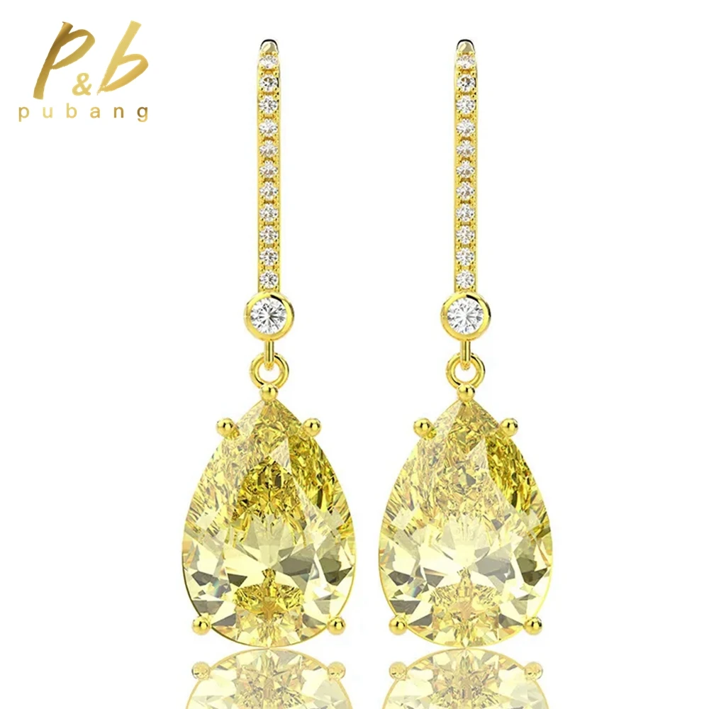 

PuBang Fine Jewelry 925 Sterling Silver Sparkling Vivid Yellow Cubic Zirconia Gem Gold Drop Earrings for Women Anniversary Gifts