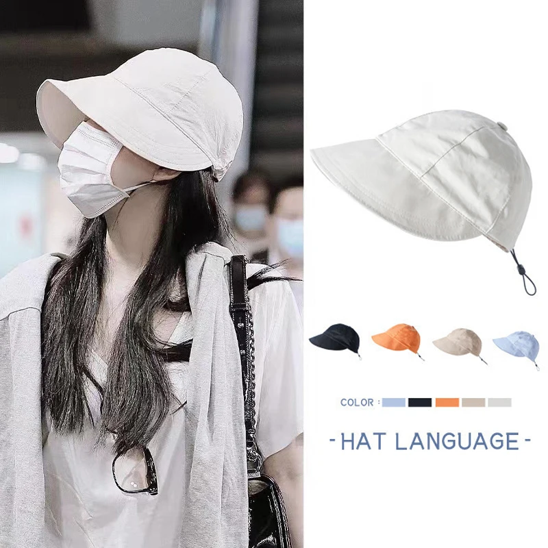 

Fisherman Cap Sun Hat Portable Foldable Wide Brim Sun Protection Hats Summer Quick-drying Visors Adjustable Drawstring Caps