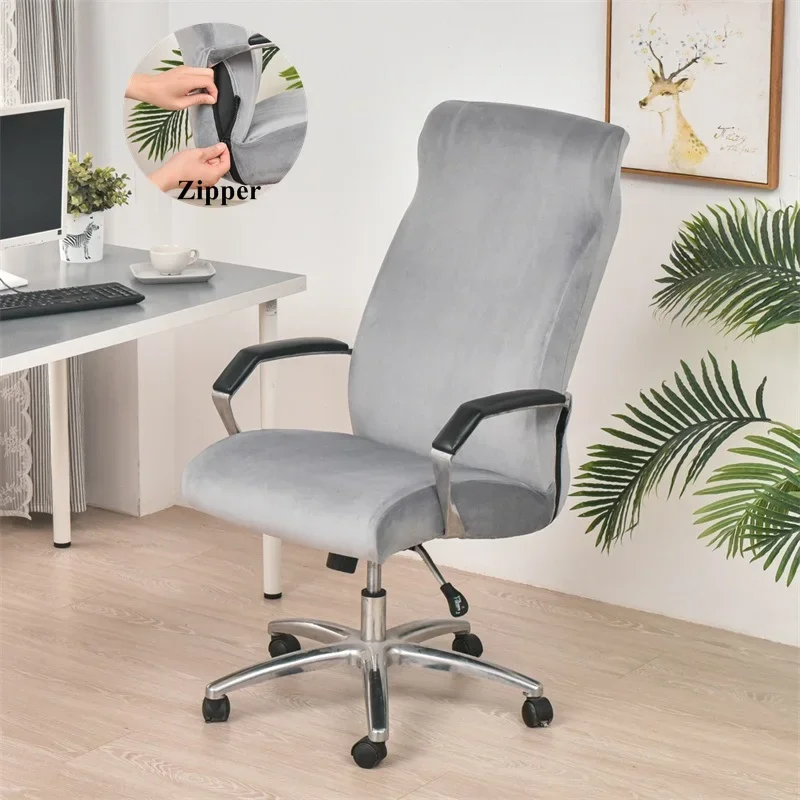 

Velvet Office Chair Covers Dustproof Computer Chairs Cover Non Slip Gaming Seat Slipcovers Armchair Zipper Protector Study Room