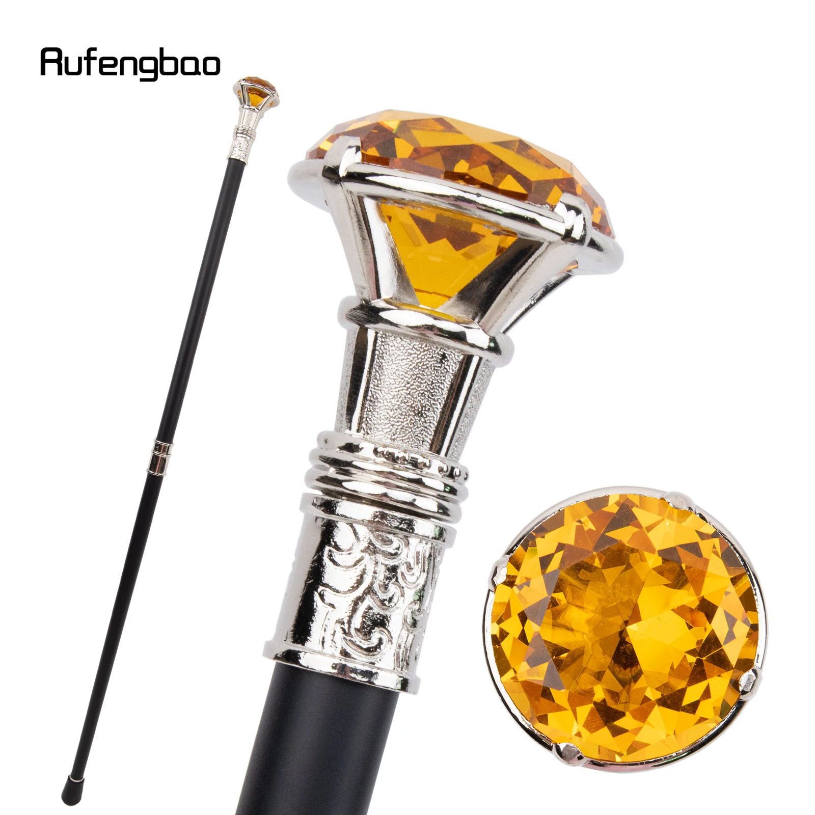 

Orange Diamond Type White Walking Stick Fashion Decorative Walking Cane Gentleman Elegant Cosplay Cane Knob Crosier 93cm