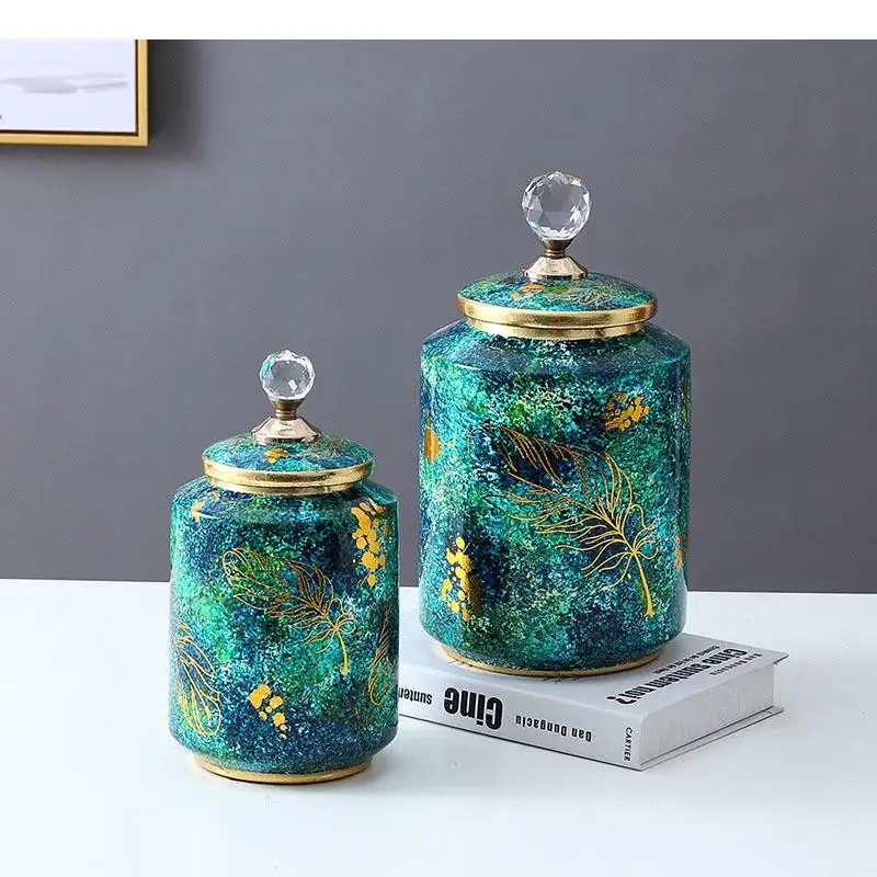 

European Painted Storage Jar Ceramic Vases Porcelain Candy Jars with Lid Desk Decoration Flowers Vase Nordic Vintage Home Decor