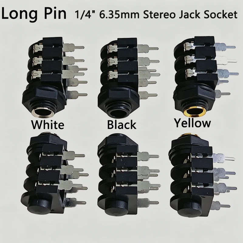 1/4인치(6.35mm) TRS 스테레오 잭 소켓, 짧은/긴 핀 6핀 PCB 마운트 암 커넥터 (기타 앰프 믹서 DJ 오디오 장비용)