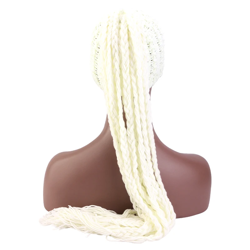 Neue handgefertigte Häkel-Wintermütze für Damen mit geflochtenen Quasten, Hip-Hop, elastische, warme Mütze, Ohrenschutz, Halloween, lustige Mütze – Detail 7