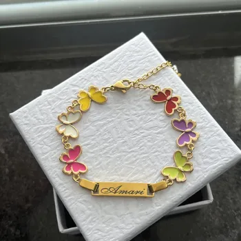 Custom Butterfly Nameplate Bracelet For Kids Jewelry Gift