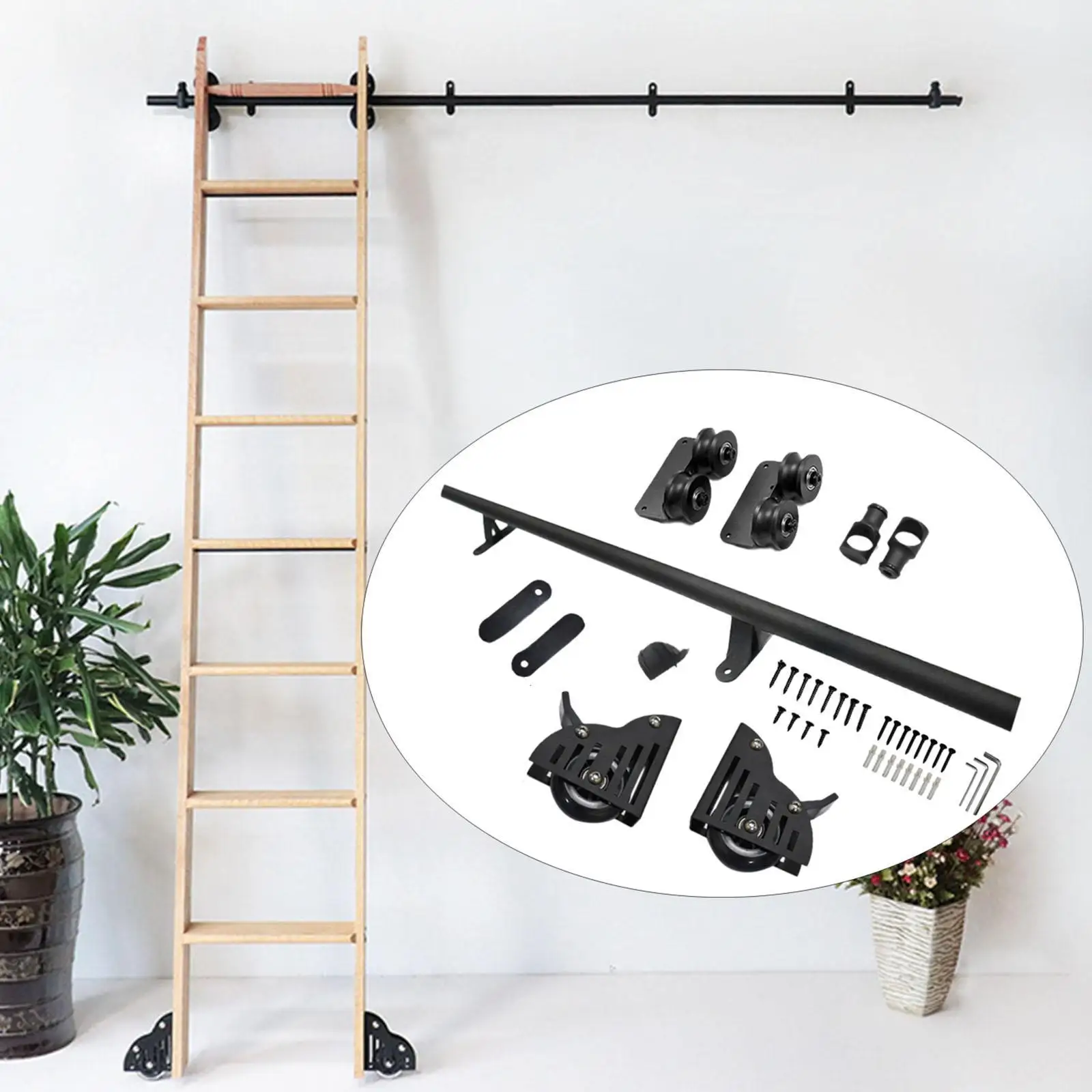 Rolling Library Ladder Hardware Kit Heavy Duty Floor Roller with Brake