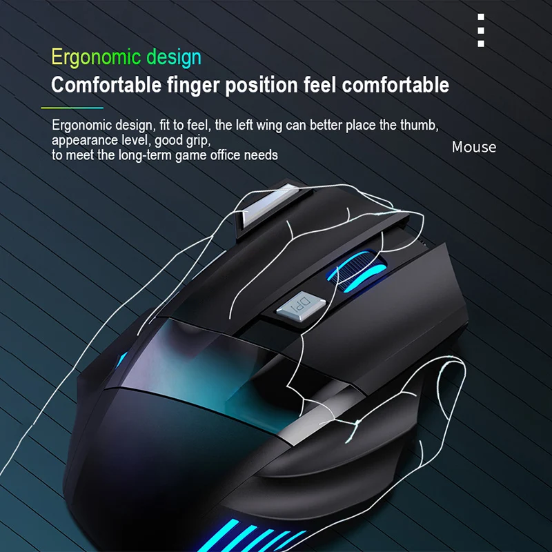 M2 무선 블루투스 듀얼 모드 충전식 RGB 마우스, USB 리시버, 볼륨 조절 가능, e스포츠 게임용 마우스, 2.4G, 3 DPI
