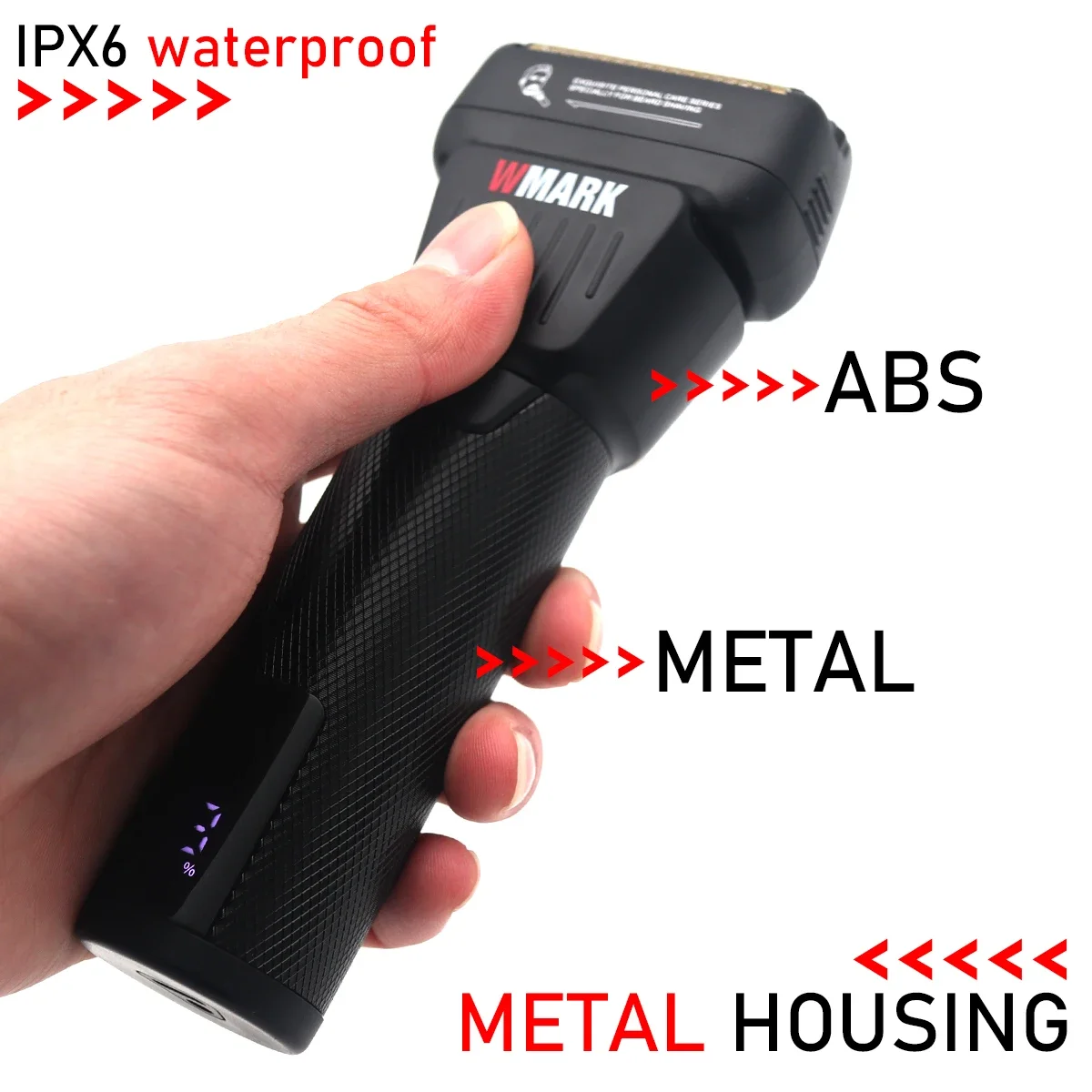 WMARK 면도기 전문가용 티타늄 호일 충전식 IPx6 등급 수염 트리머 9000RPM 알루미늄 하우징 남성용 면도기 NG-7982