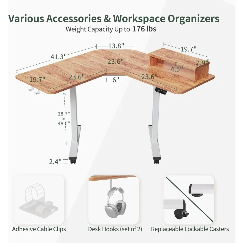 FEZIBO L Shaped Electric Standing Desk, 48 Inches Stand Up Corner Desk, Home Office Sit Stand Desk with Light Rustic Brown Top images - 6