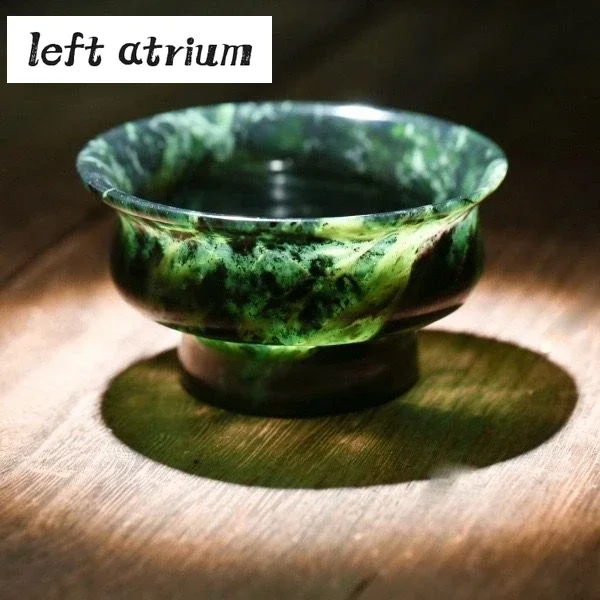 Natural Jade Gaiwan Health Gongfu Teaware Genuine Chinese Jades Stone Bowl Cover Teacups Chinese Tea Ceremony Kung Fu Teaset