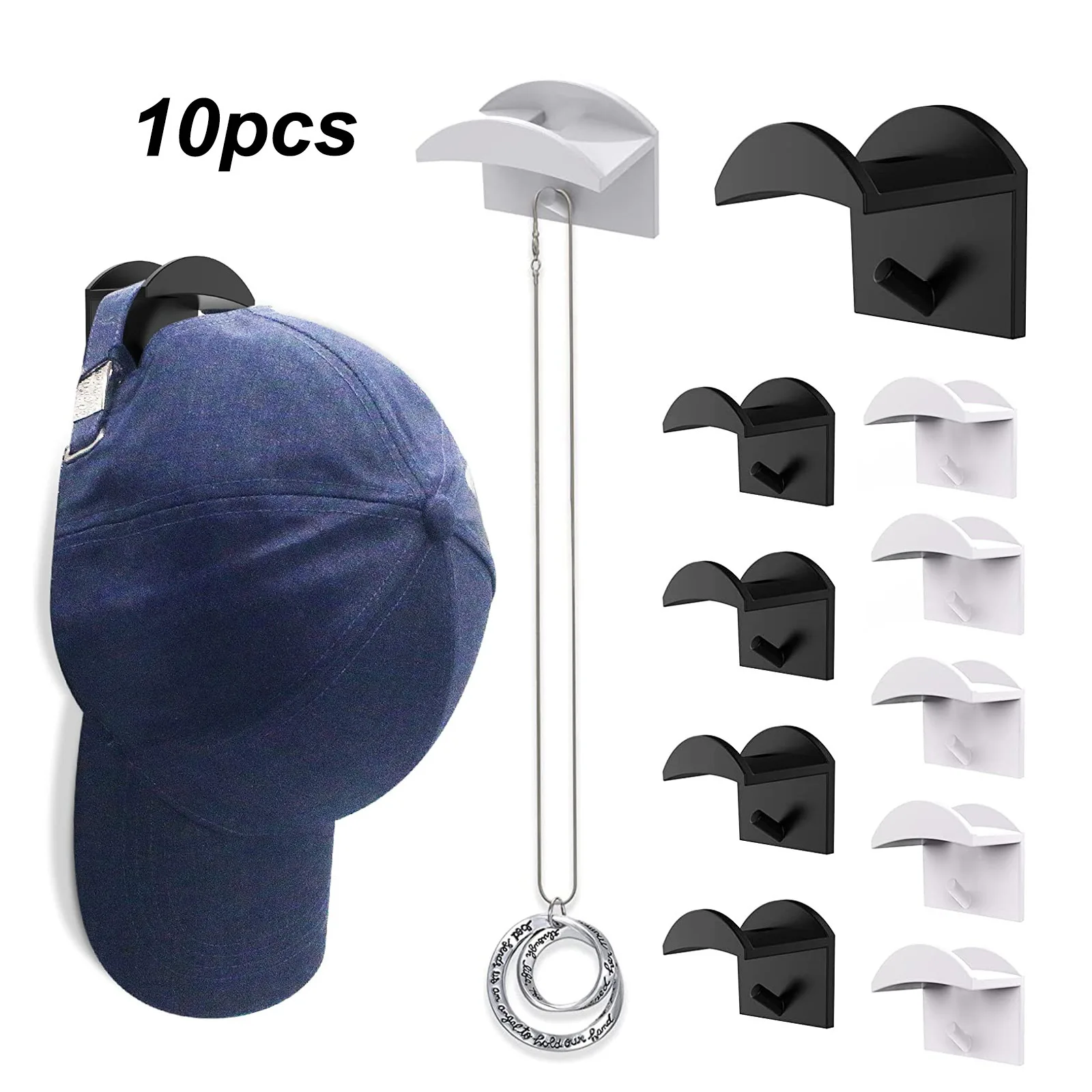 

10Pcs Caps Holder Baseball Cap Hook Traceless Hat Rack Wall-mounted Hat Earphone Necklace Storage Display Rack Clothing Wardrobe